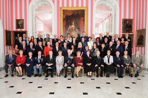 GG01-2016-0113-059 April 12, 2016 Rideau Hall, Ottawa, Canada. His Excellency the Right Honourable David Johnston, Governor General of Canada, presided over the inaugural presentation ceremony of the Sovereignís Medal for Volunteers on Tuesday, April 12, 2016, at Rideau Hall.The new medal was presented to 55 Canadians to recognize exceptional volunteer achievements in a wide range of fields. Credit: Sgt Ronald Duchesne, Rideau Hall, OSGG